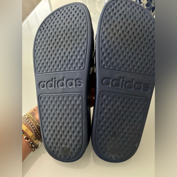 adidas® Adilette Aqua Slides Dark Blue with White Stripes, women’s Size 7 - Picture 6 of 6
